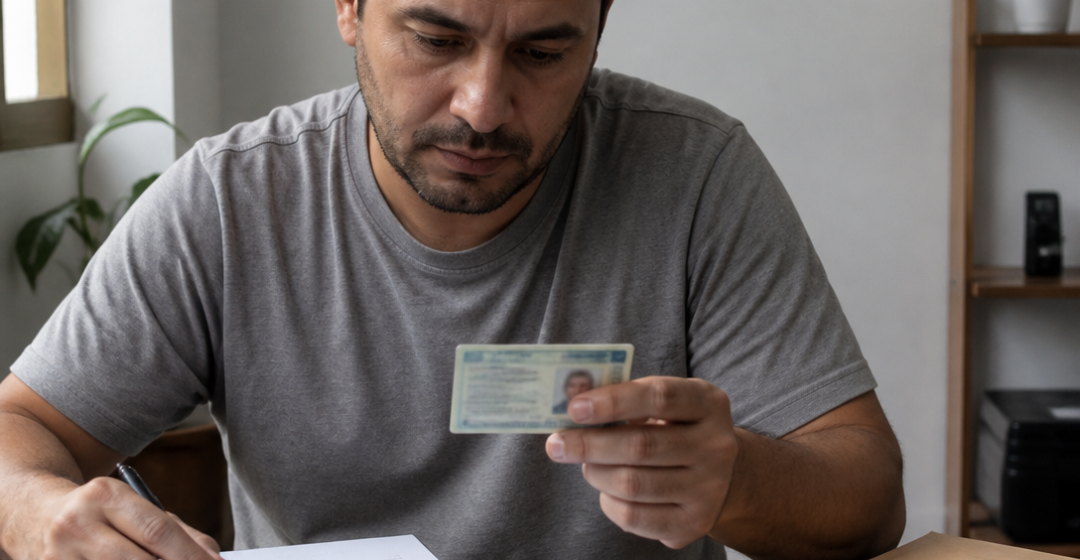Motorista conferindo documentos e notificações de trânsito enquanto atualiza seu endereço cadastral