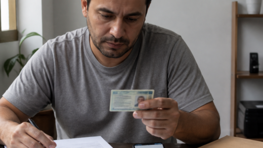 Motorista conferindo documentos e notificações de trânsito enquanto atualiza seu endereço cadastral