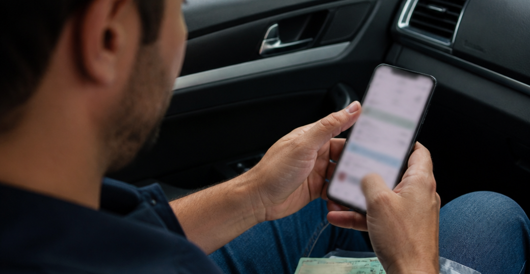 Motorista brasileiro usando celular para consultar uma infração e indicar o real condutor pela Carteira Digital de Trânsito