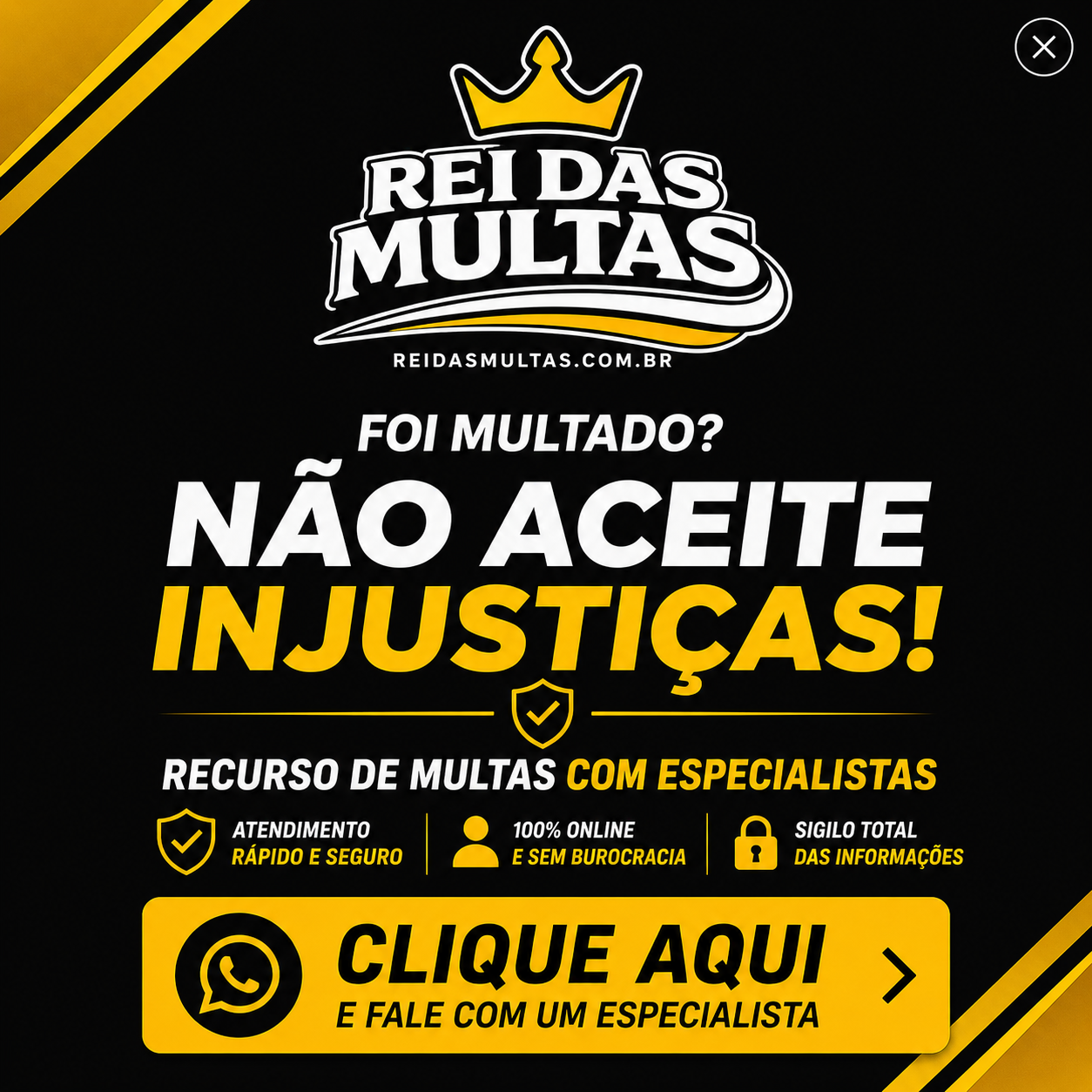 Foi multado? Fale com um especialista do Rei das Multas pelo WhatsApp